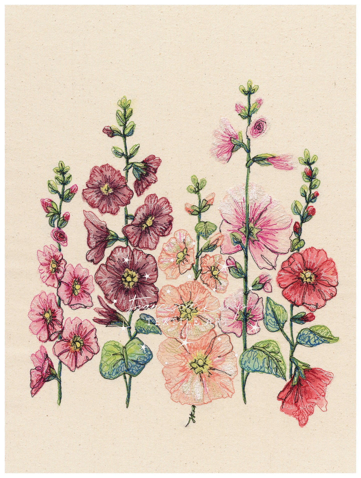 'Among the Hollyhocks' Art Print