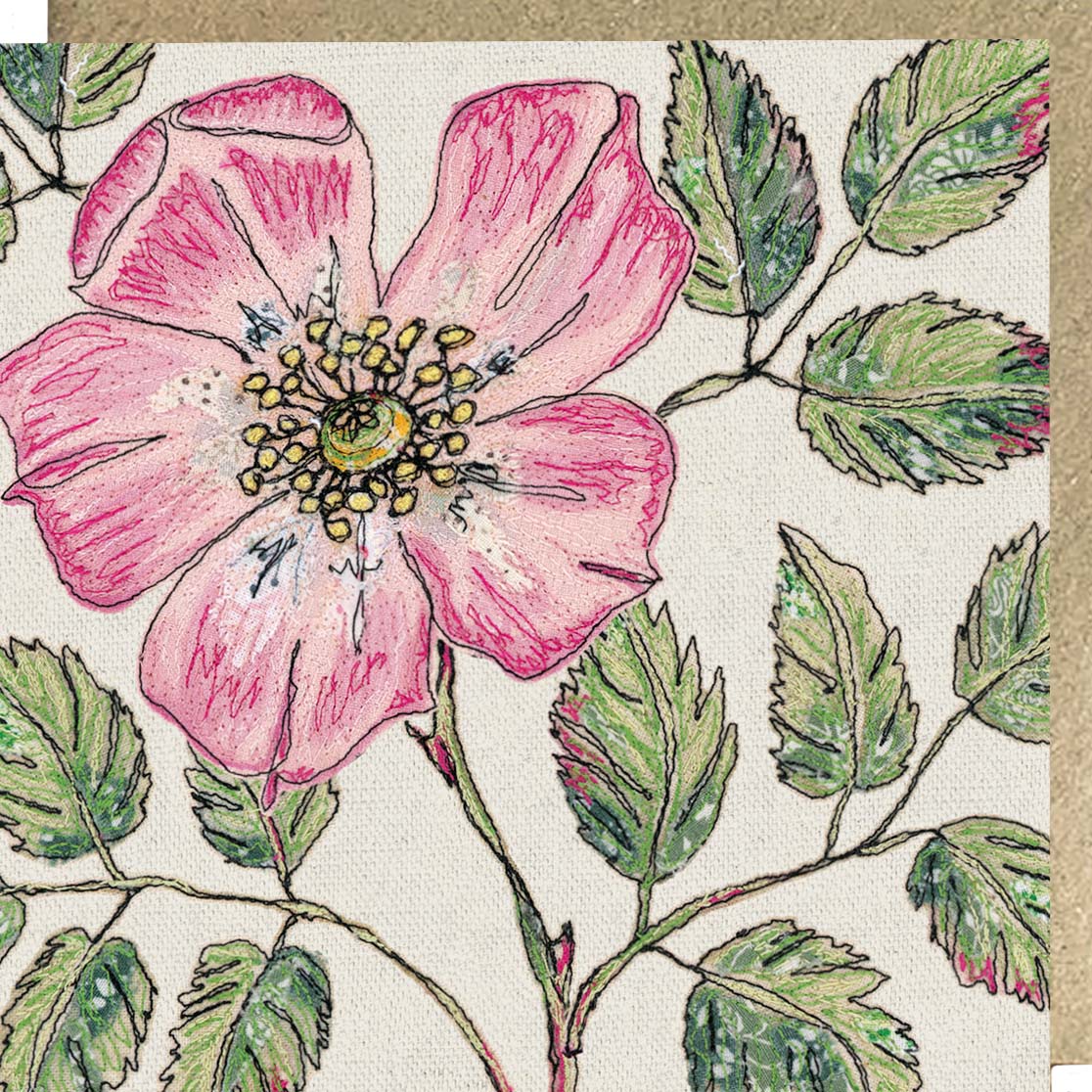 Wild Rose Embroidery Art Card
