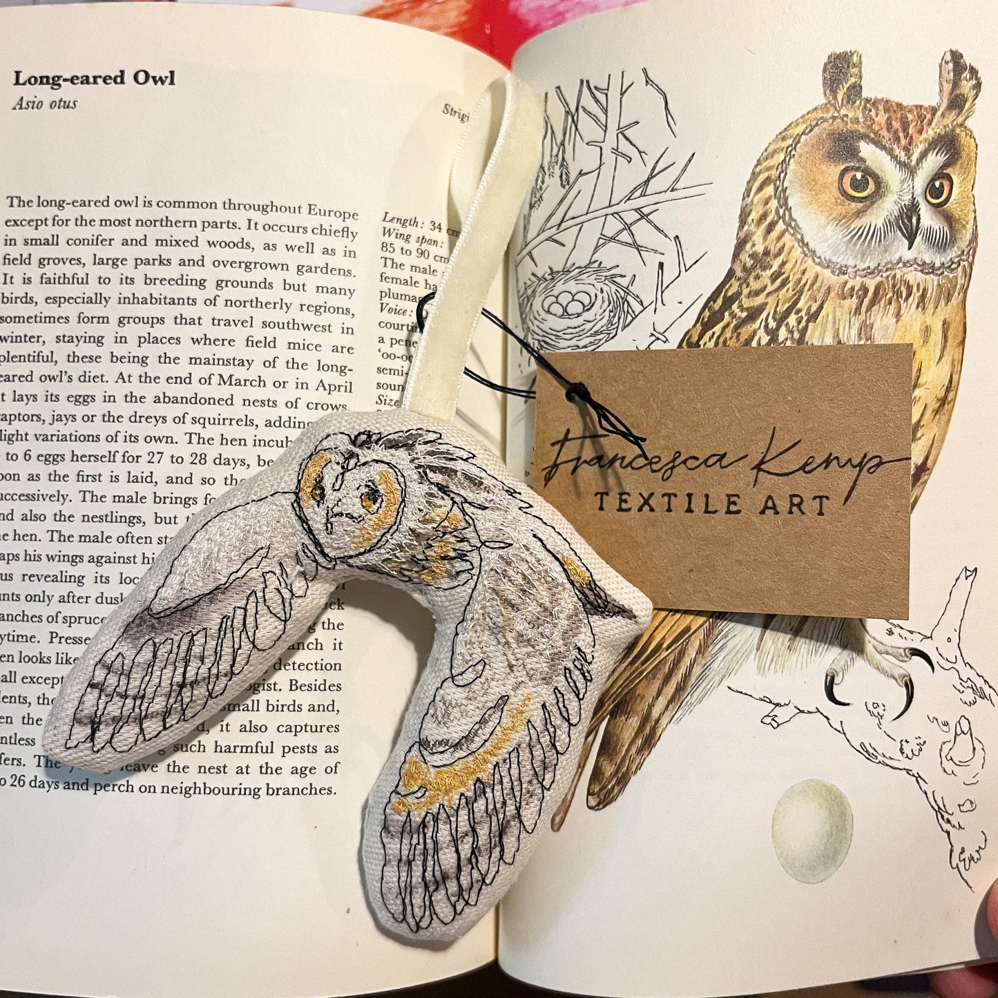 Long-eared Owl Embroidered Ornament