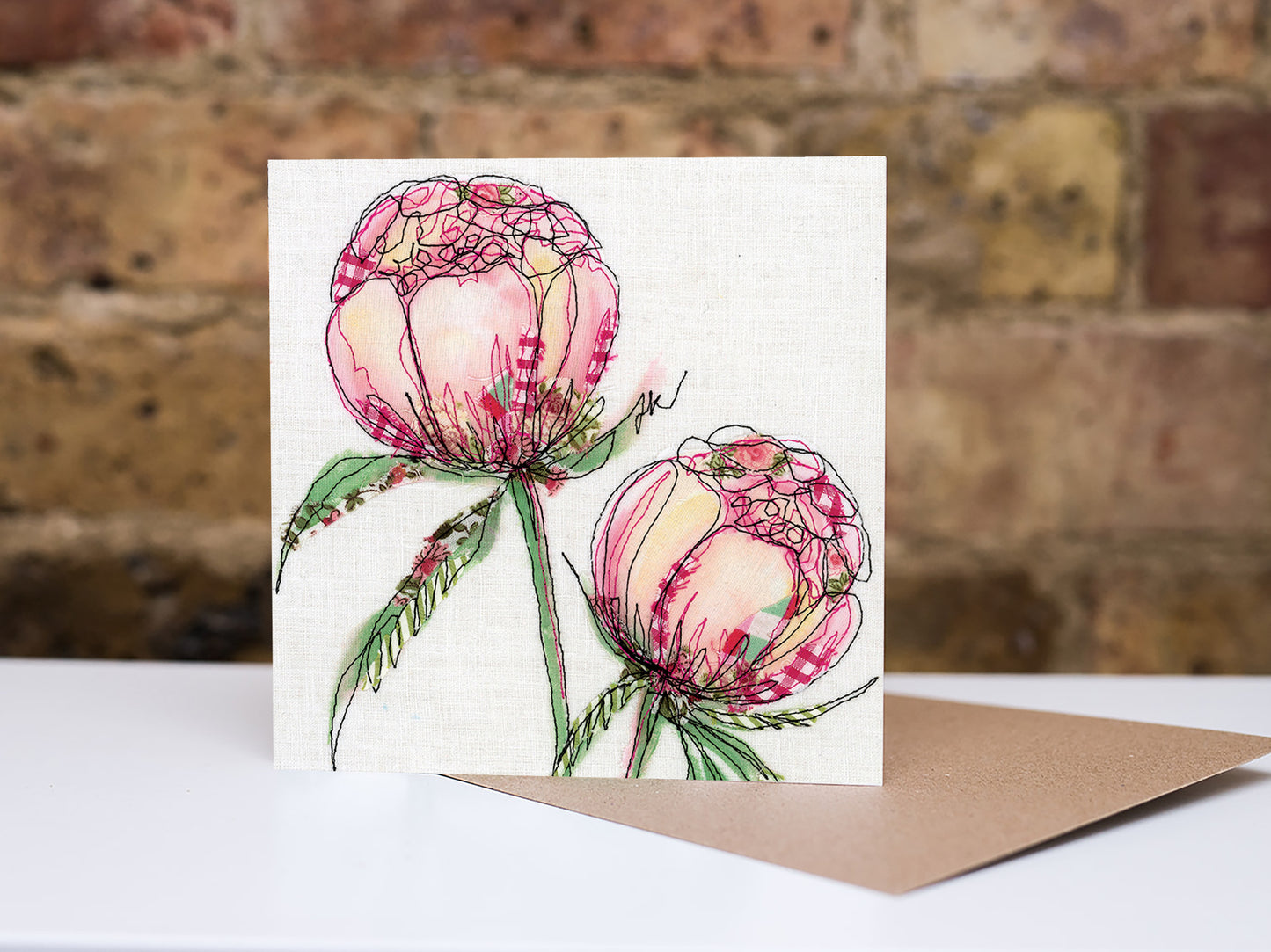 Blooming Lovely Peony Embroidery Art Card