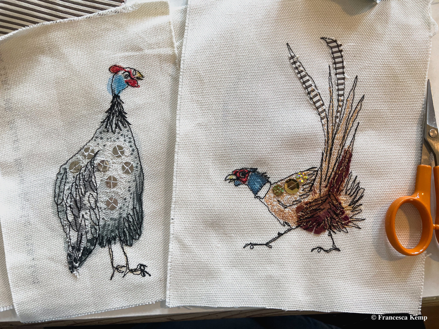 Tall Guinea Fowl Embroidered Ornament