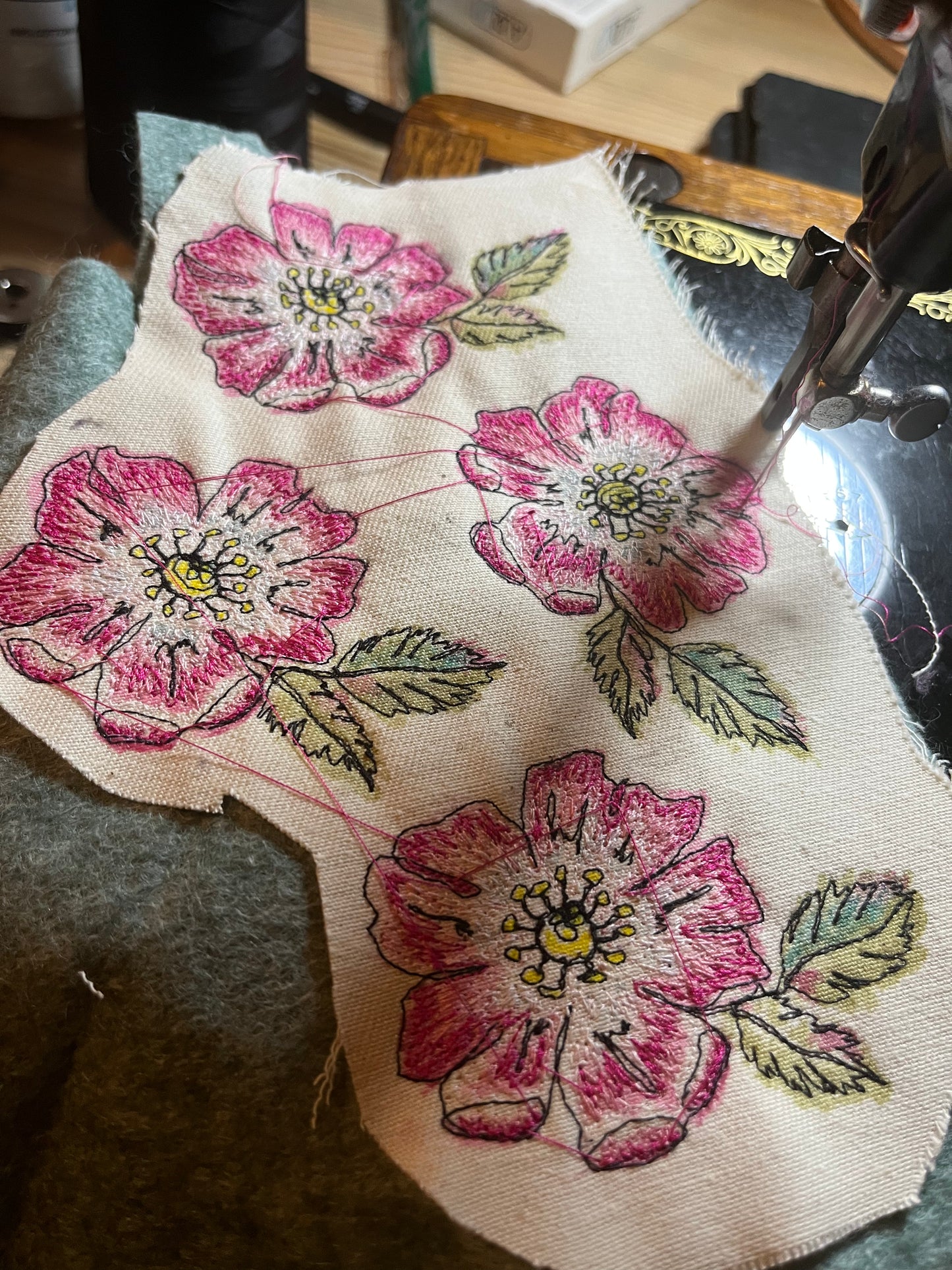 Wild Rose Embroidered Brooch