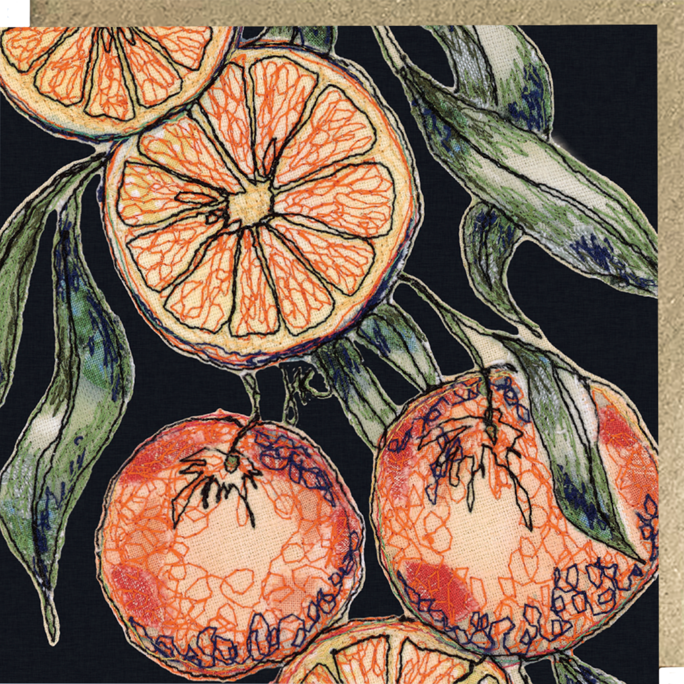 Midnight Orange Embroidery Art Card