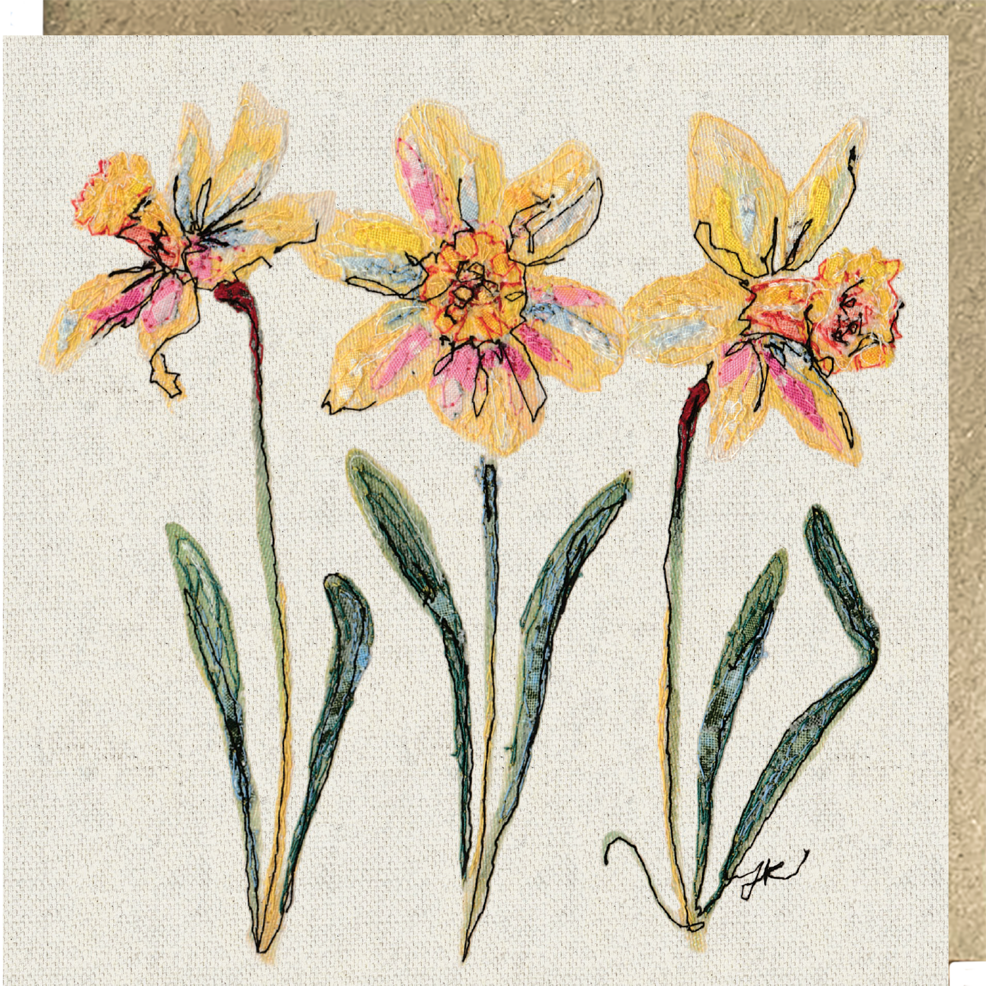 Daffodil Embroidery Art Card