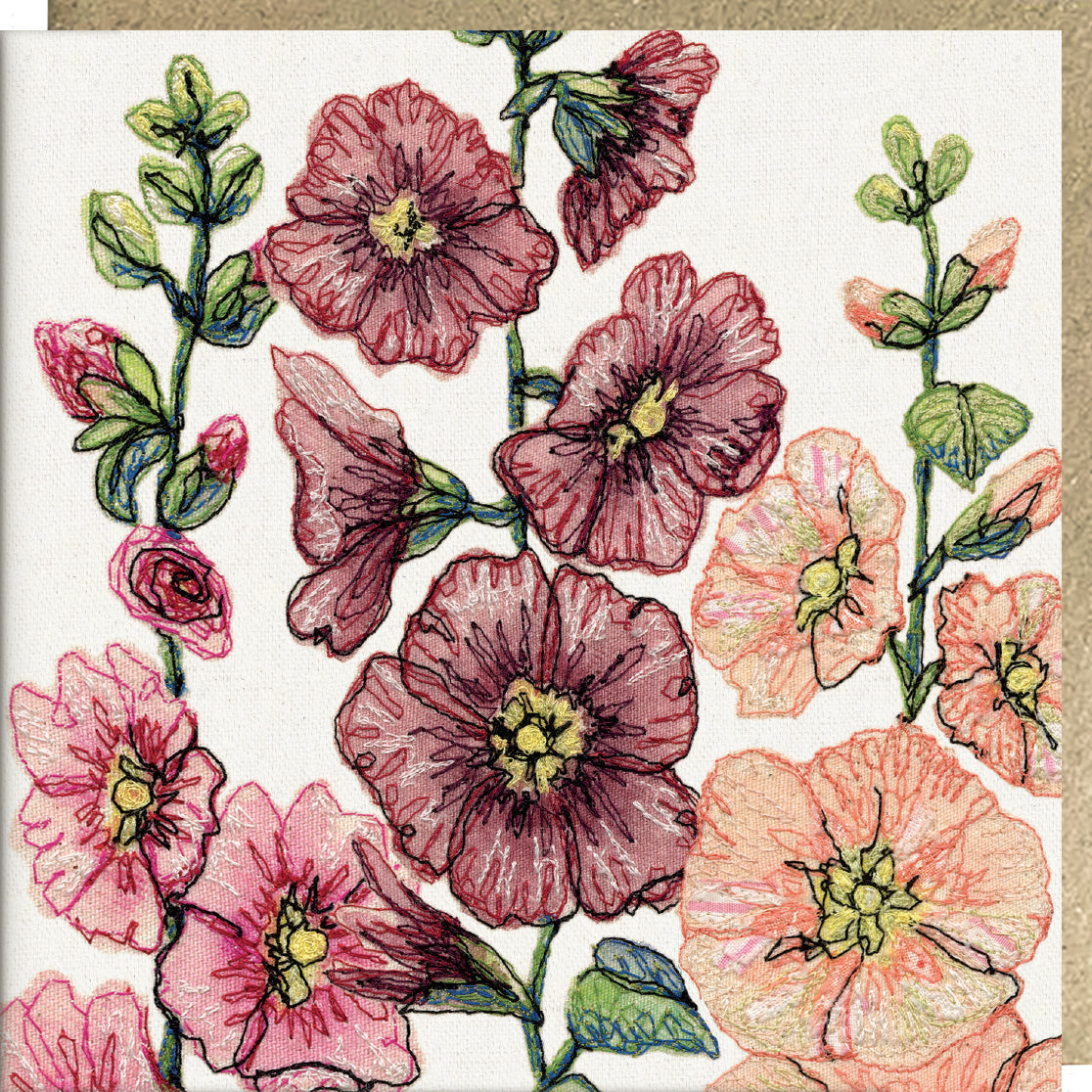 Among The Hollyhocks Embroidery Art Card