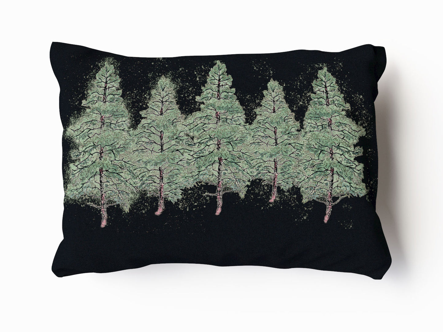 Midnight Pine Forest Velvet and Cotton Cushion
