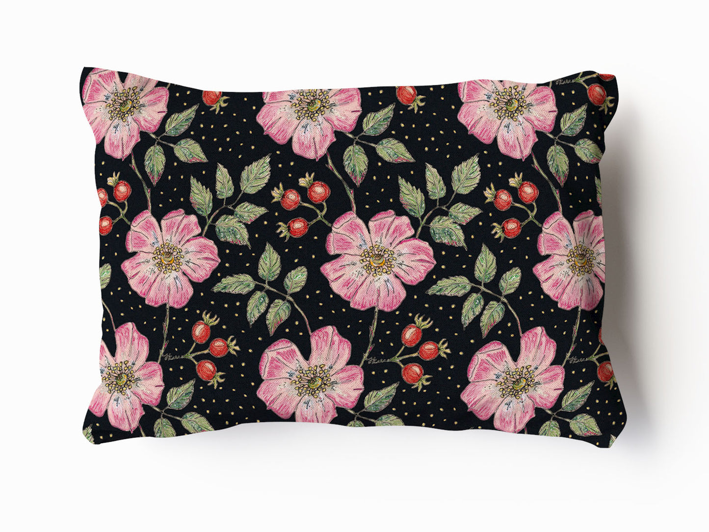 Midnight Wild Rose Velvet and Cotton Cushion