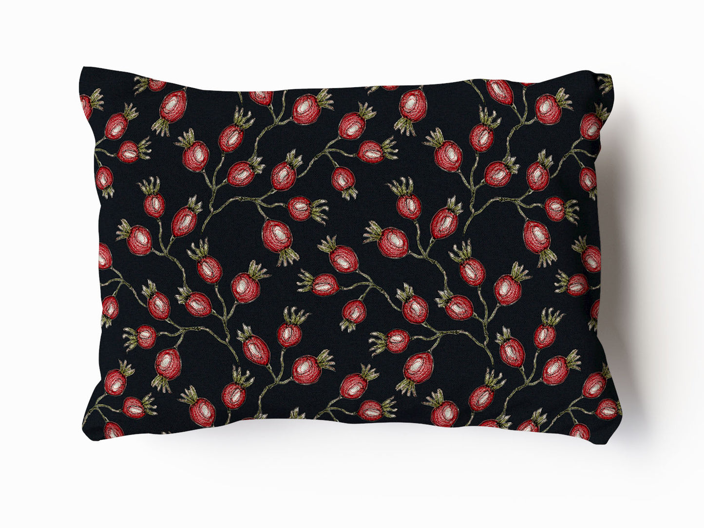 Midnight Rose Hips Velvet and Cotton Cushion