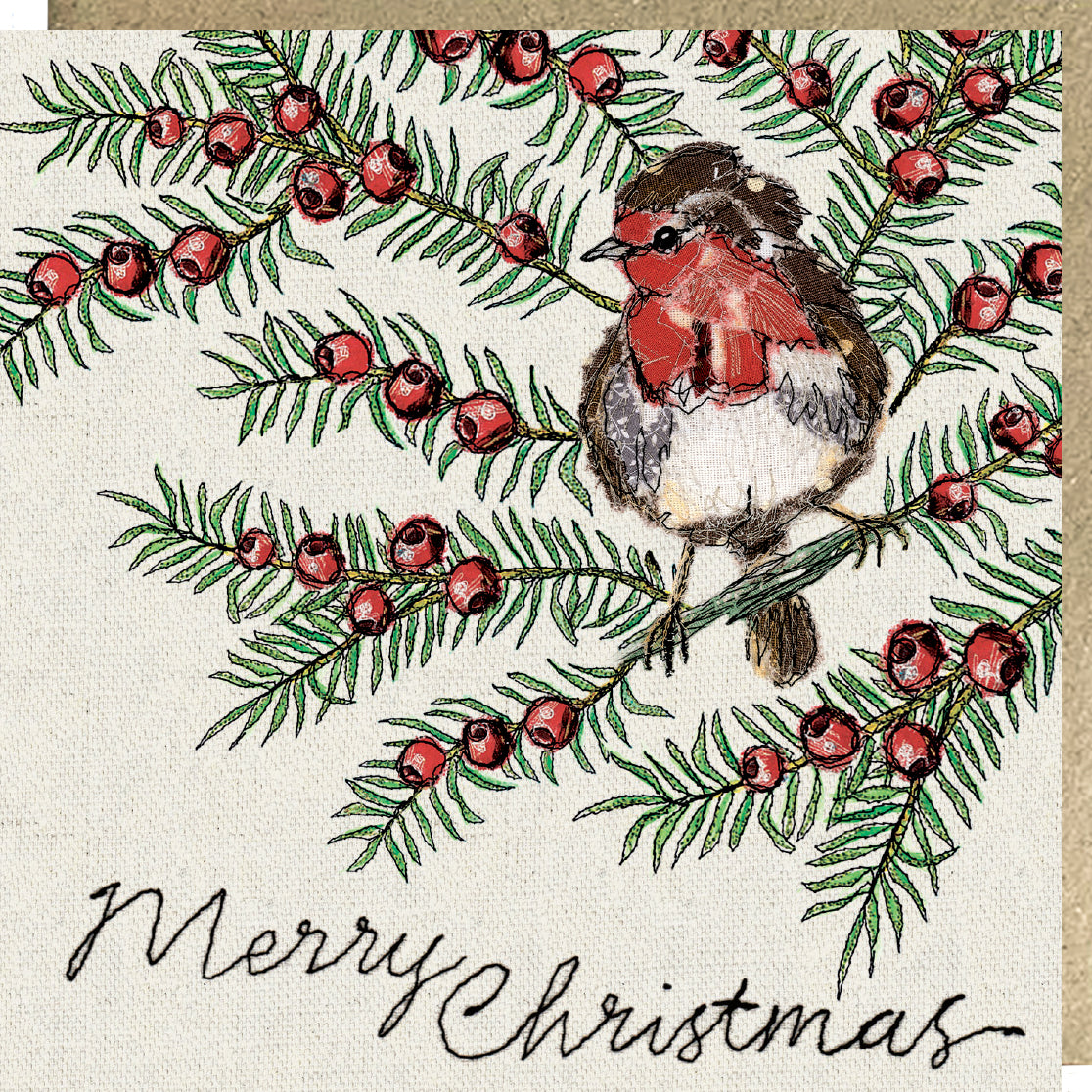 Robin in a Yew Tree Christmas Card