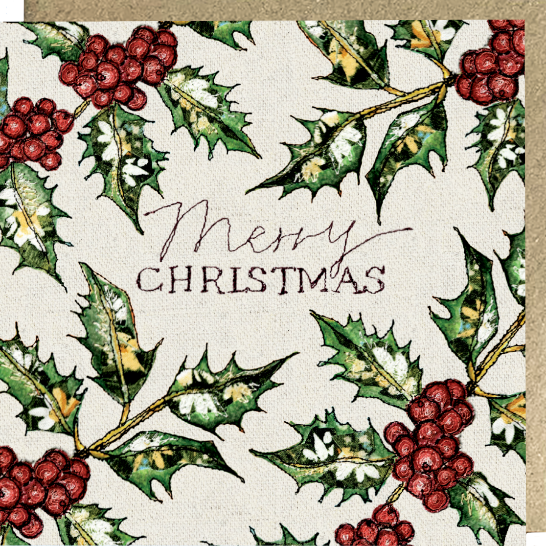 Holly Christmas Embroidery Card