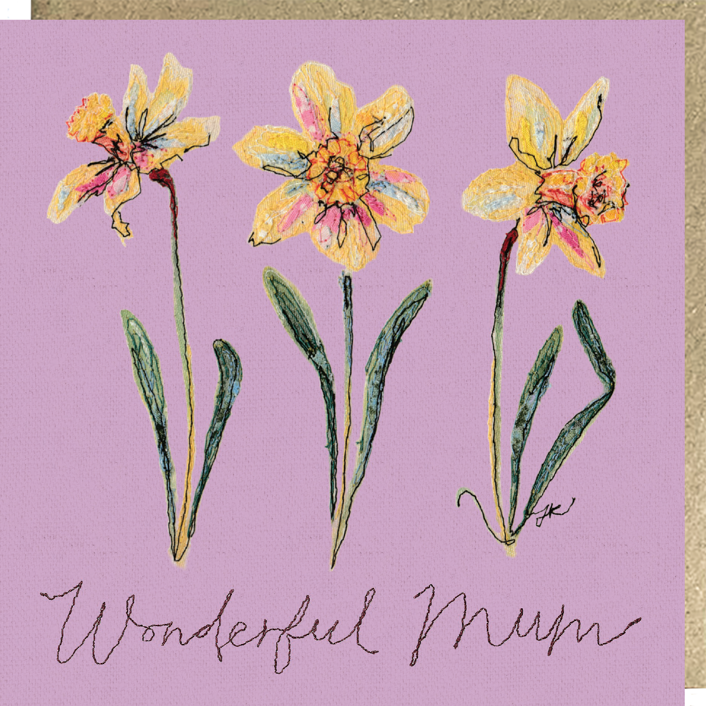 Mother's Day Daffodil Embroidery Art Card