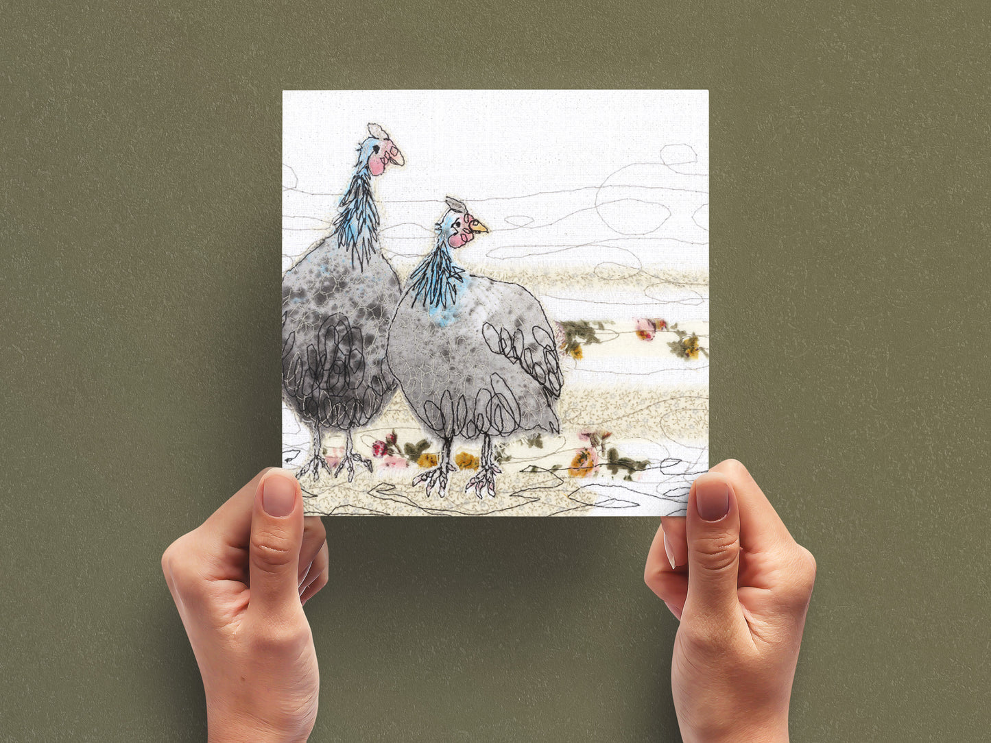 Gordon & Gertie Guinea Fowl Embroidery Art Card