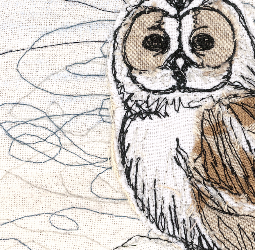 Winter Moon Owl Embroidery Art Card
