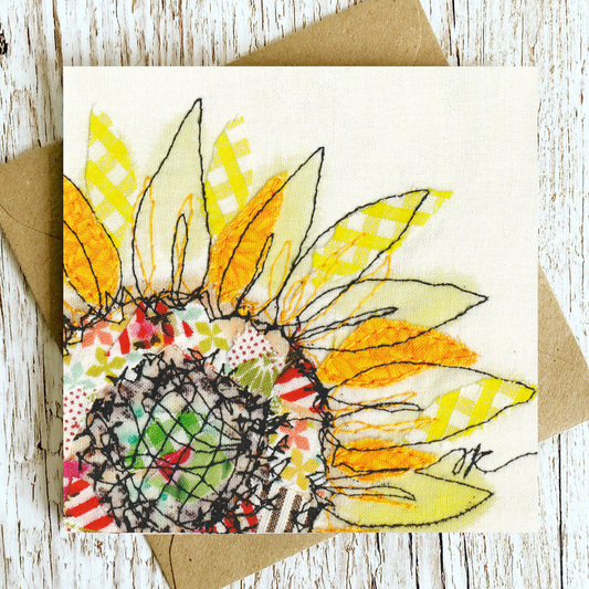 Summer Selvage Sunflower Embroidery Art Card