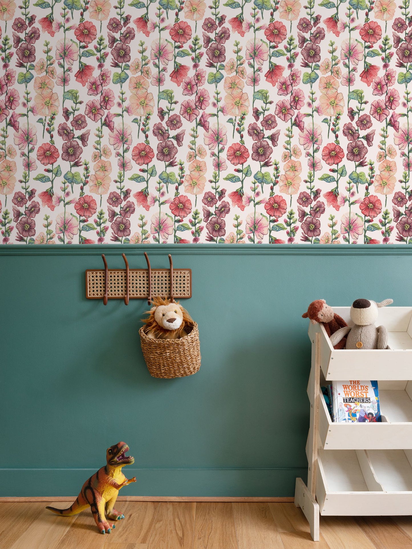 Among The Hollyhocks Wallpaper- Porcelain Rose Linen