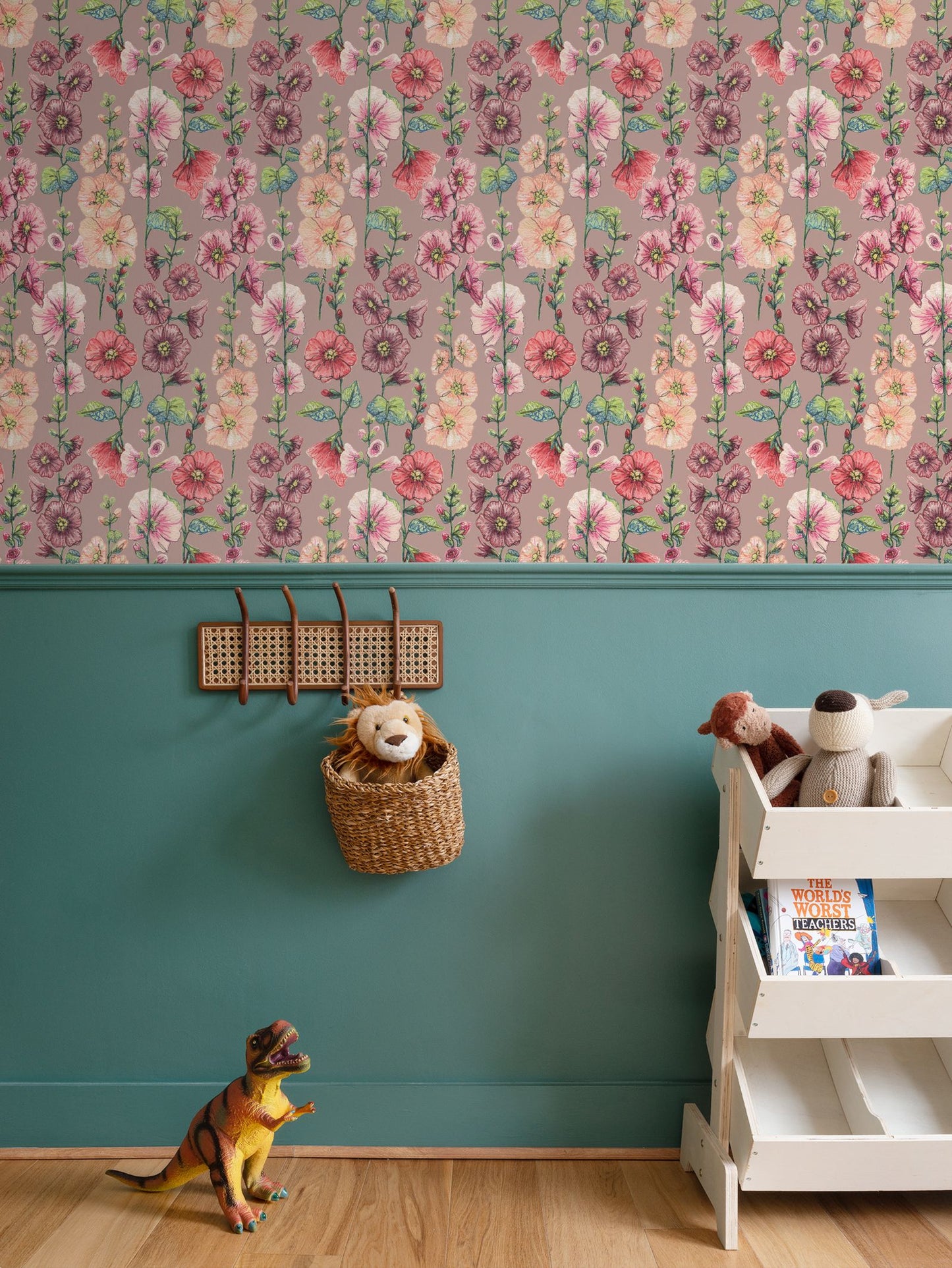 Among The Hollyhocks Wallpaper- Blush Pink Linen