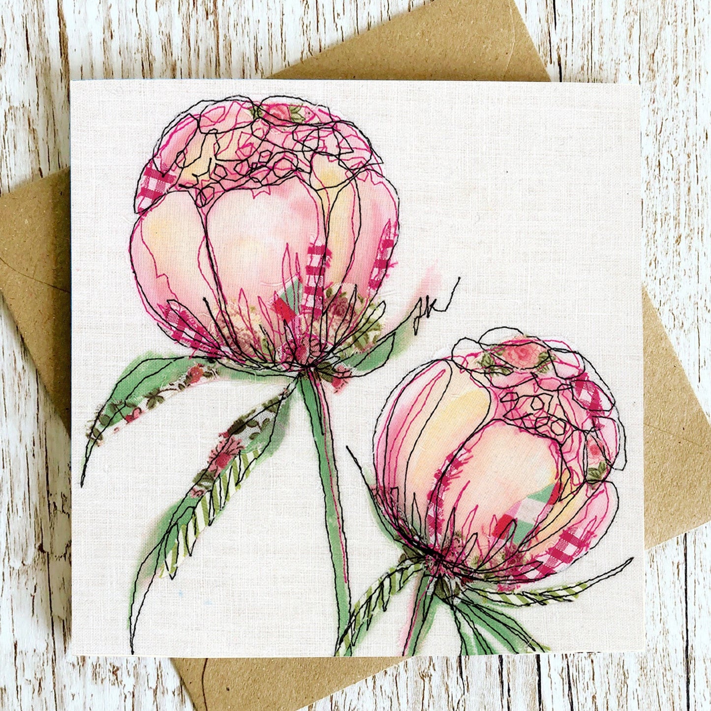 Blooming Lovely Peony Embroidery Art Card