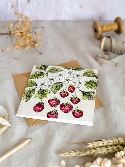 Wild Strawberry Embroidery Art Card