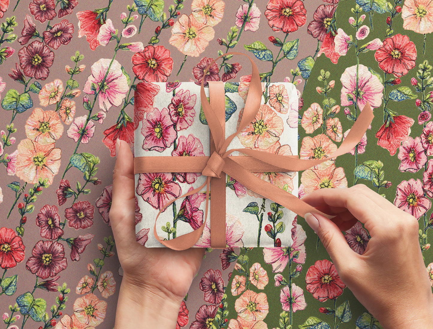 Among The Hollyhocks Wrapping Paper