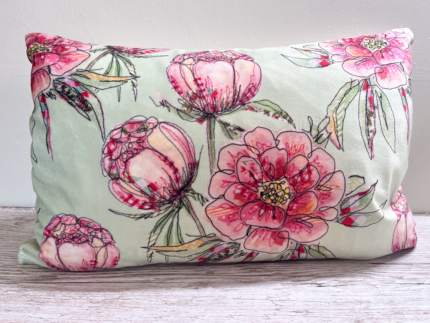 Peony Garden On Mint Velvet Fabric By The Metre