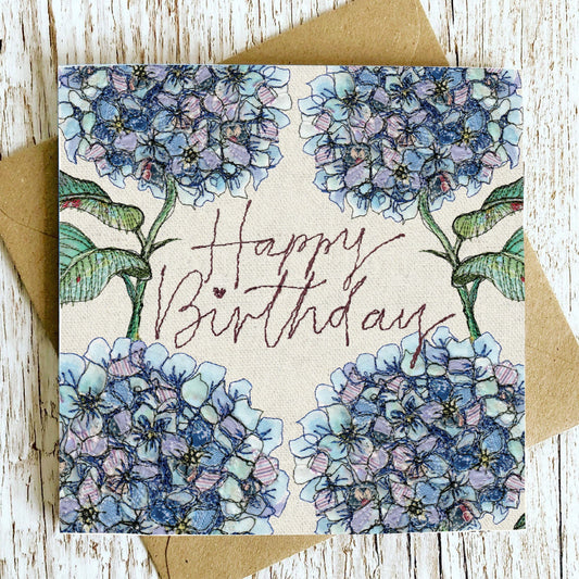 Happy Birthday Hydrangea Embroidery Art Card