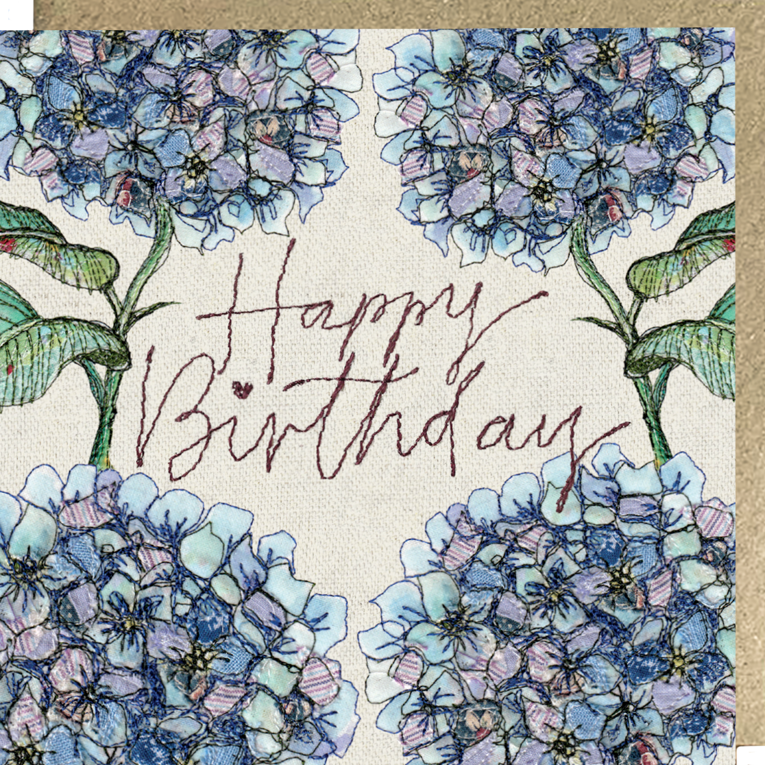 Happy Birthday Hydrangea Embroidery Art Card