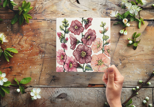 Among The Hollyhocks Embroidery Art Card