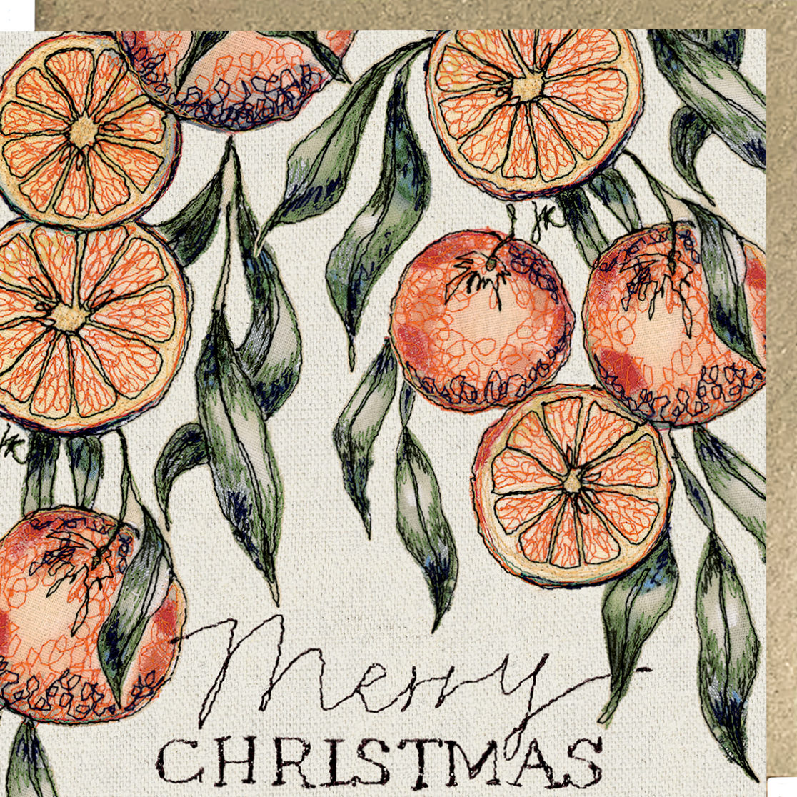 Winter Orange Christmas Embroidery Art Card