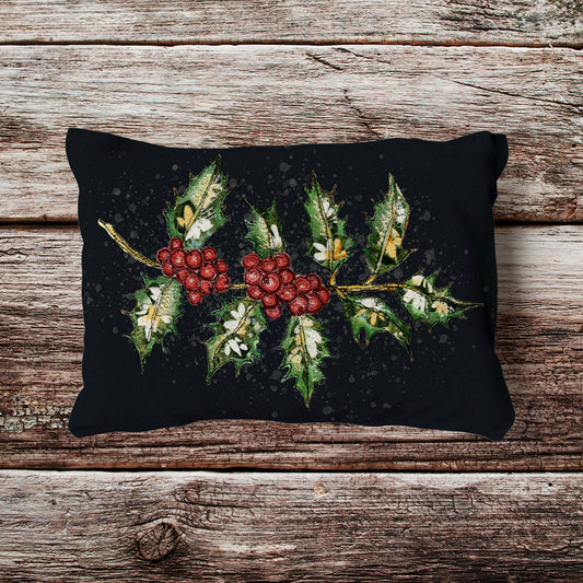 Midnight Holly Velvet and Cotton Cushion