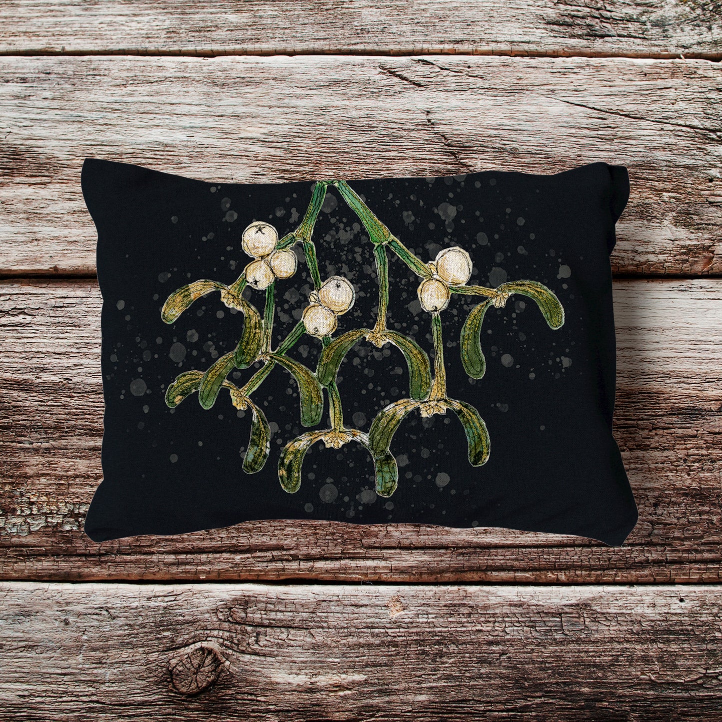 Midnight Mistletoe Velvet and Cotton Cushion