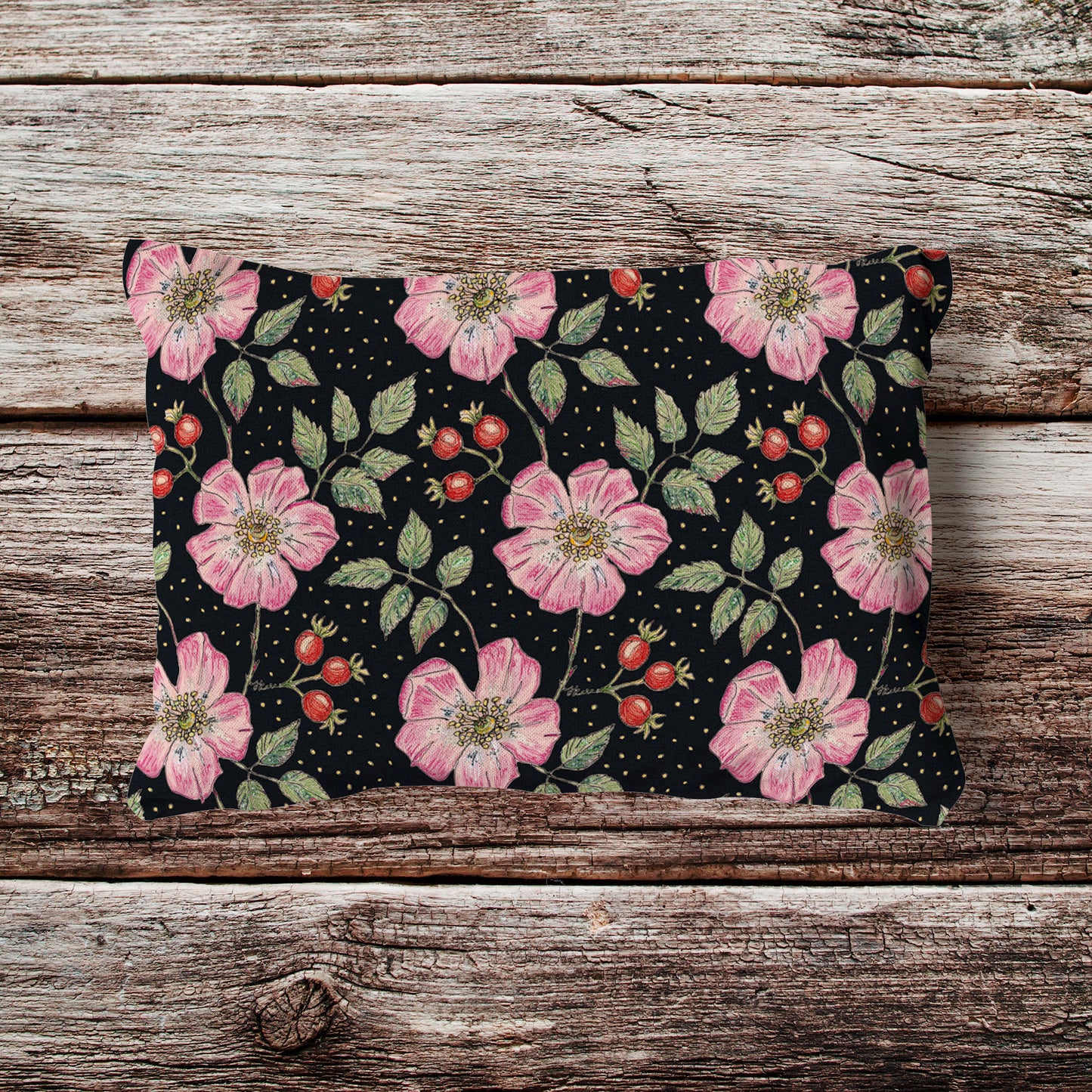 Midnight Wild Rose Velvet and Cotton Cushion