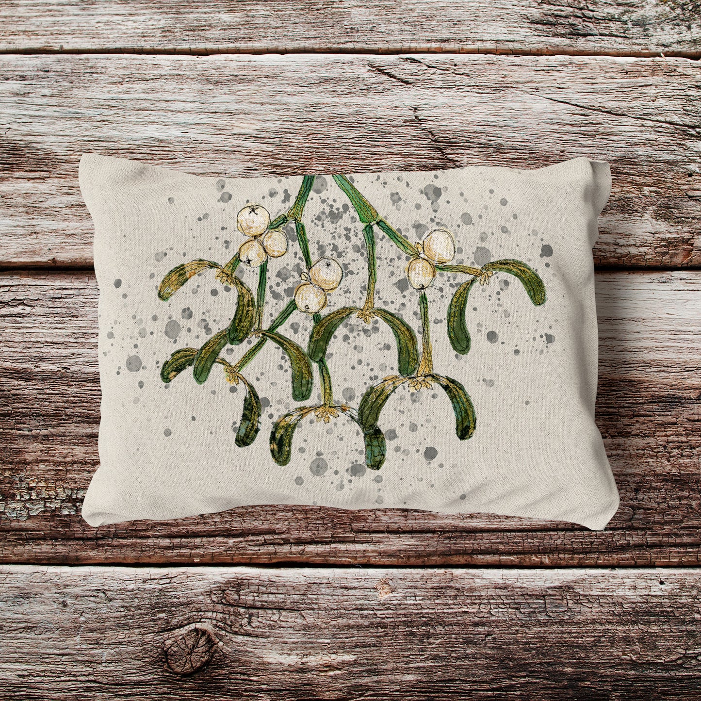 Natural Mistletoe Velvet and Cotton Cushion