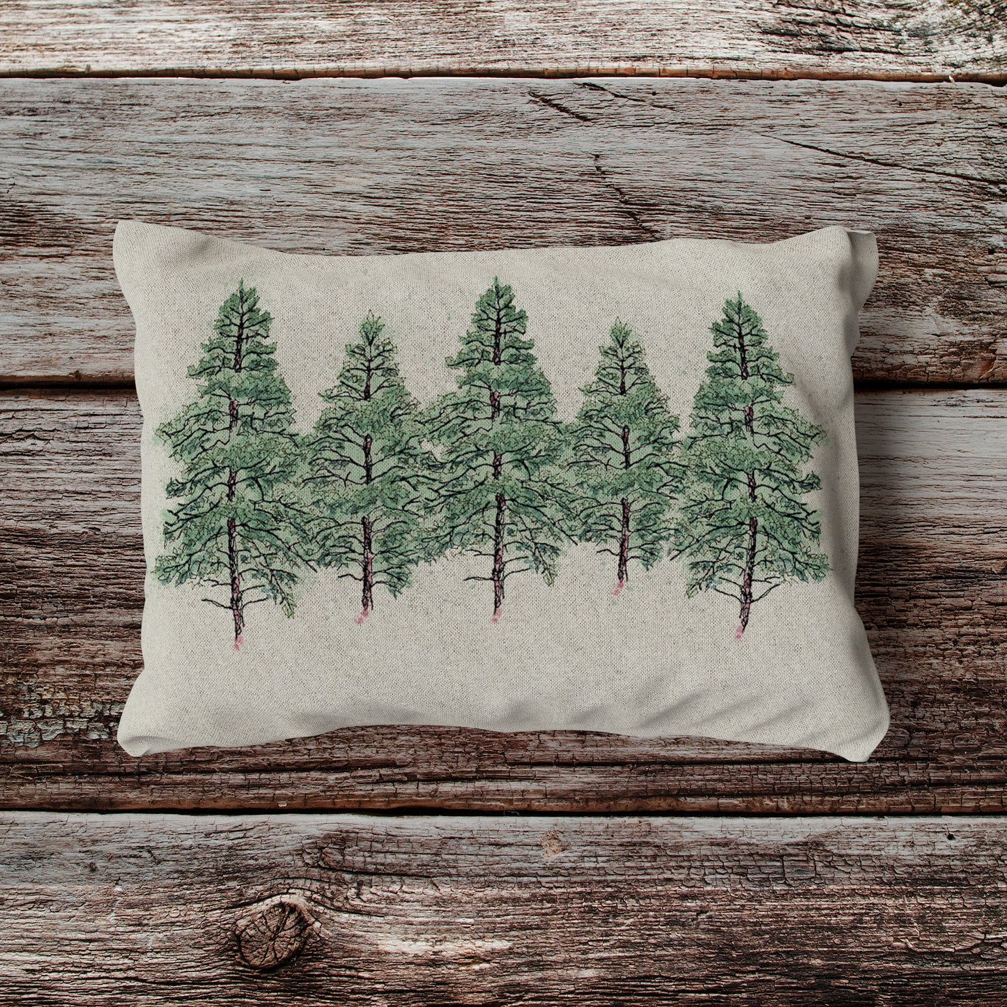 Natural Pine Forest Velvet and Cotton Cushion