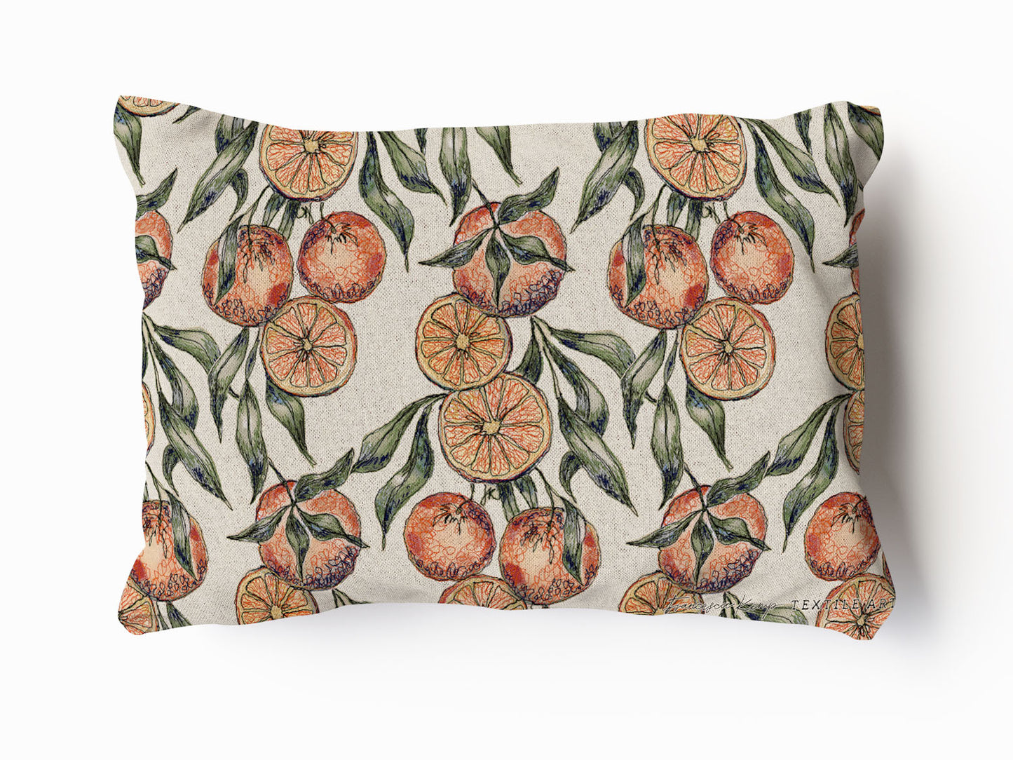 Natural Winter Orange Velvet and Cotton Cushion