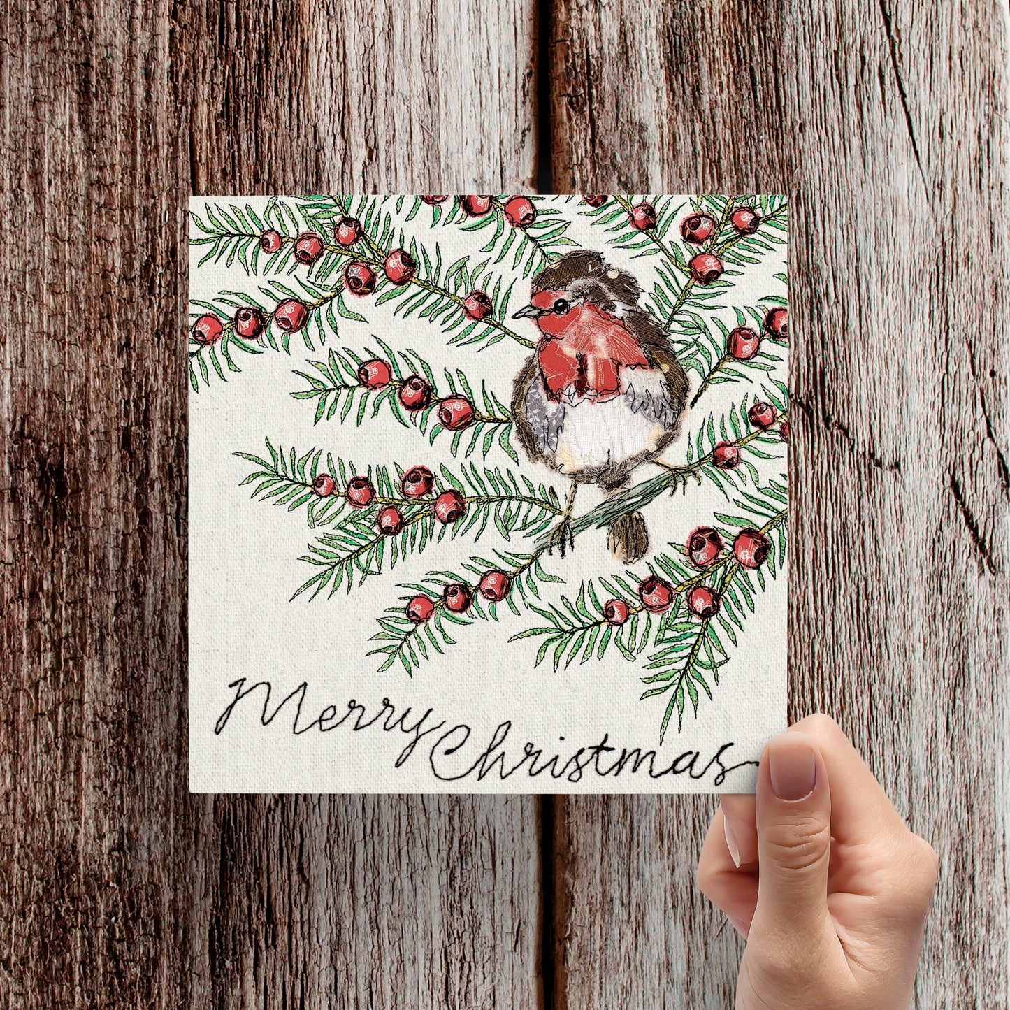 Robin in a Yew Tree Christmas Card