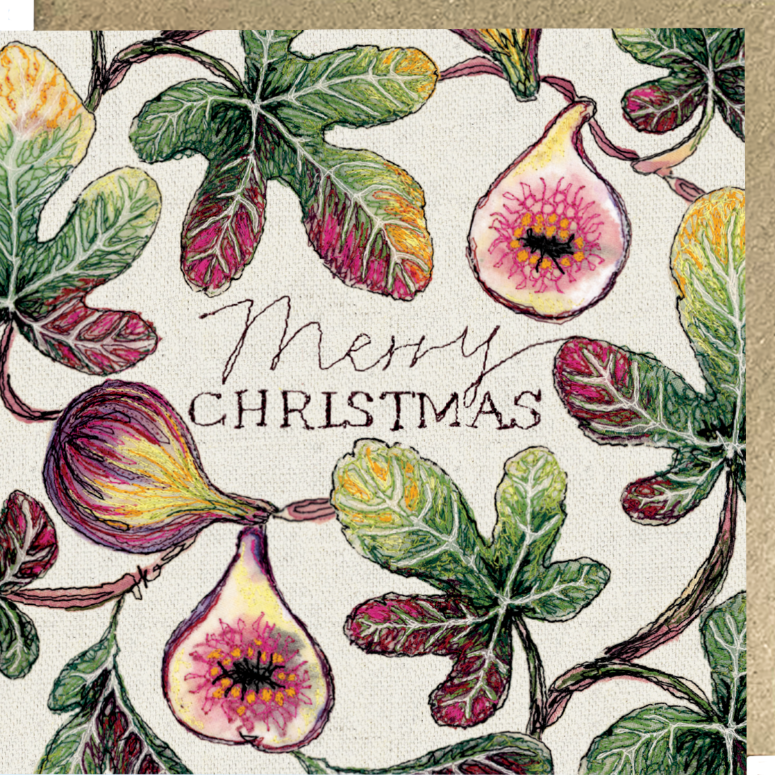 Fig Christmas Embroidery Art Card