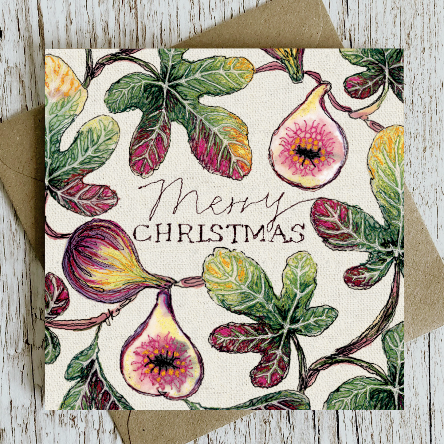 Fig Christmas Embroidery Art Card