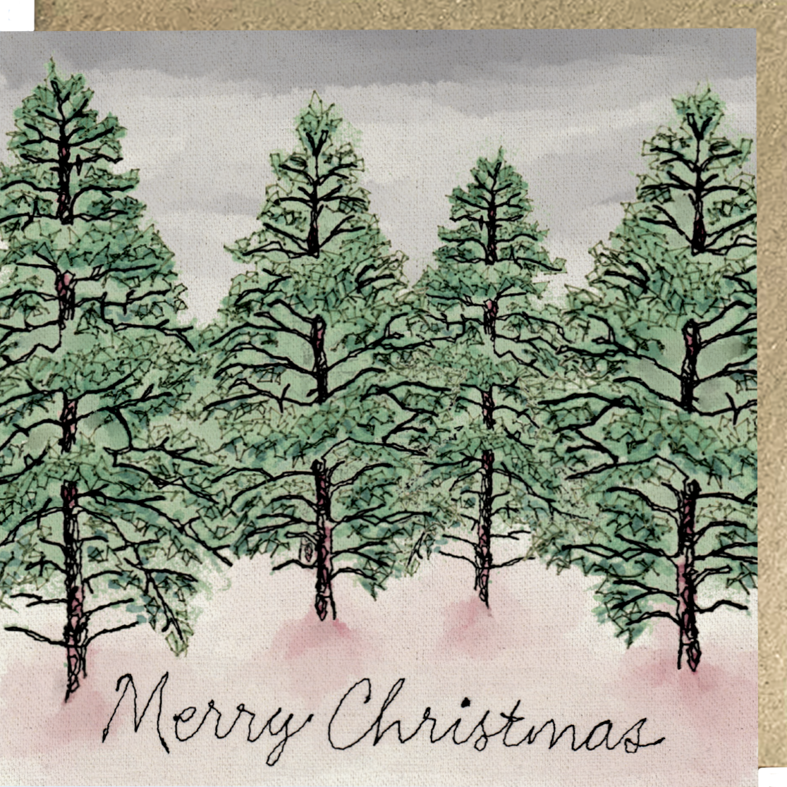 Christmas Pine Forest Embroidery Art Card