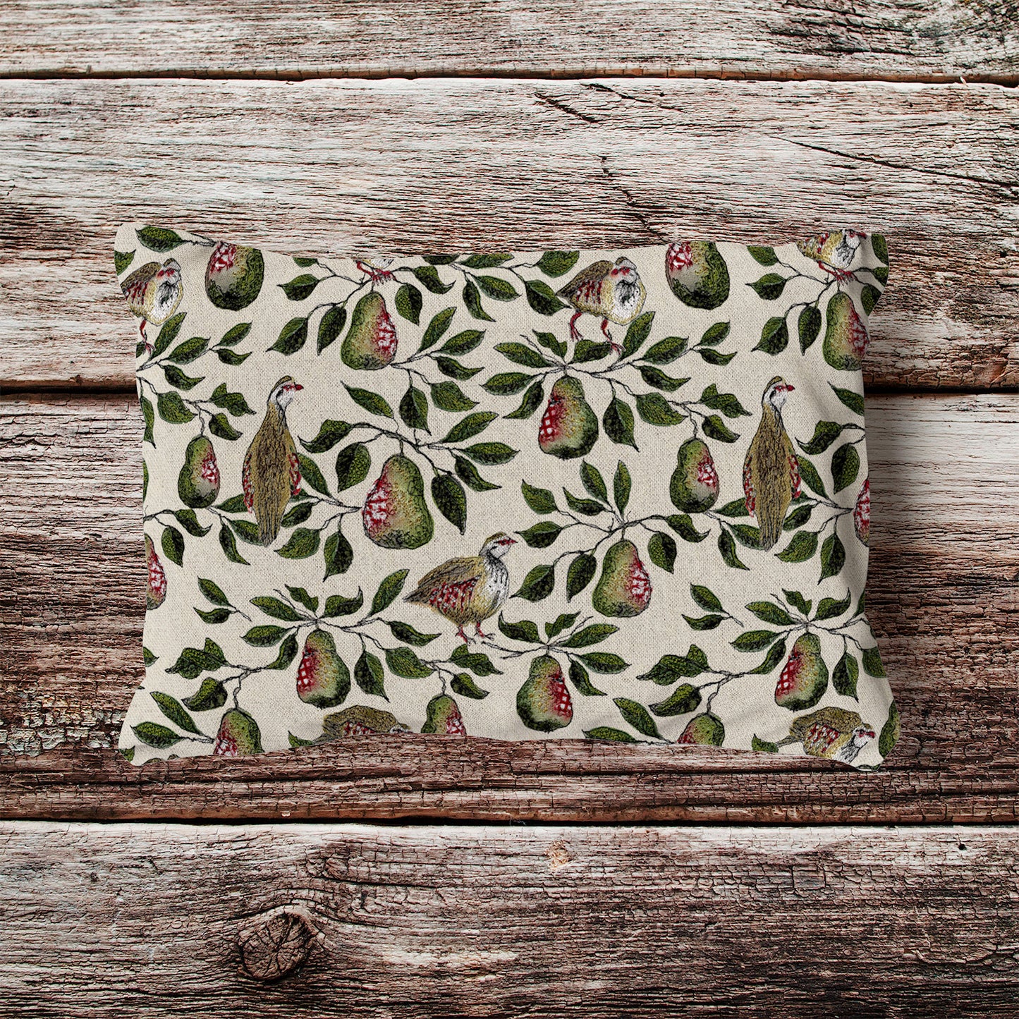 Partridge & Pear Velvet and Cotton Cushion