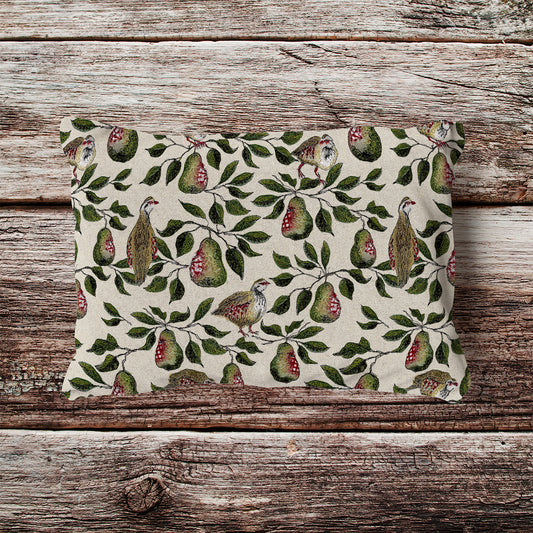 Partridge & Pear Velvet and Cotton Cushion