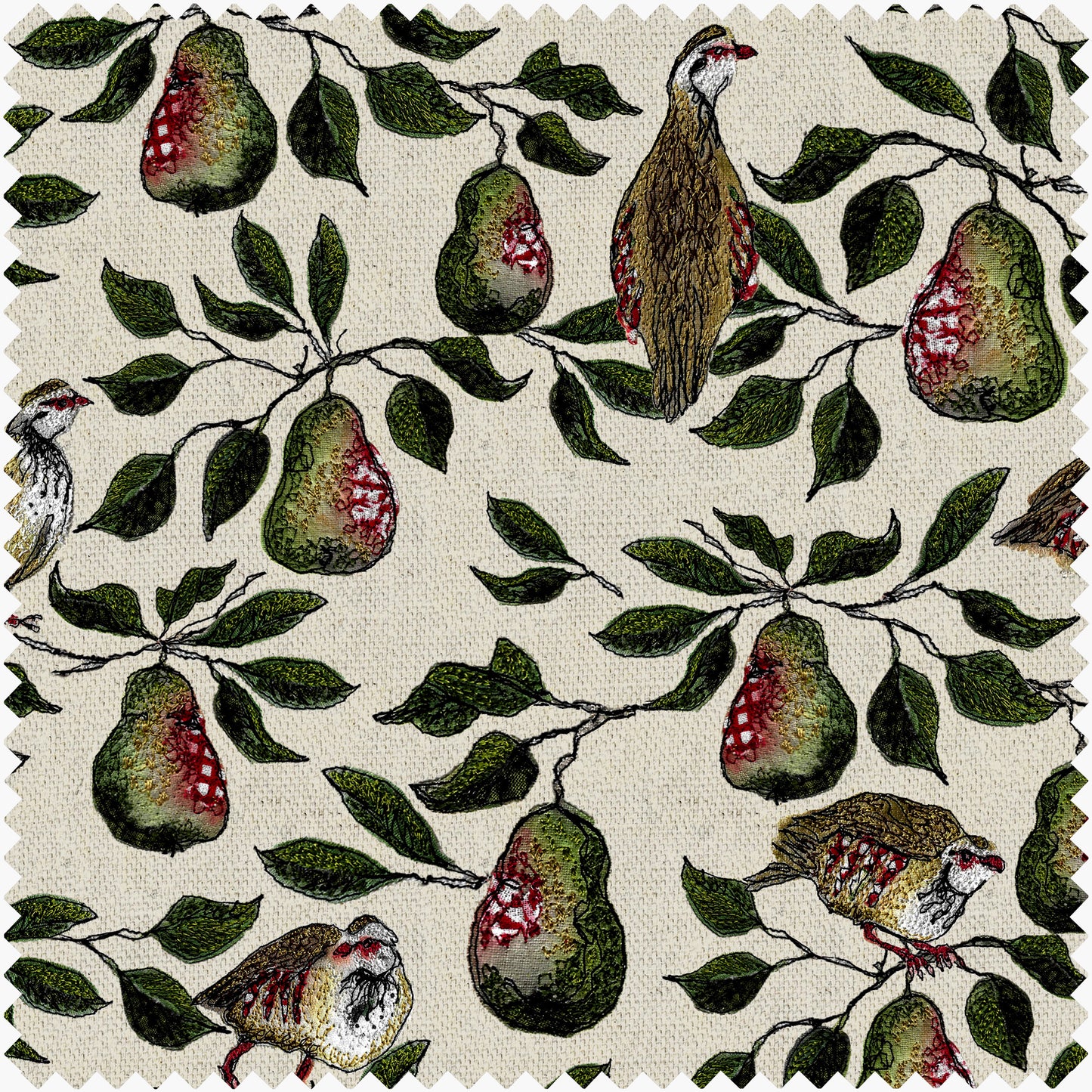 Partridge & Pear Velvet Fabric By The Metre