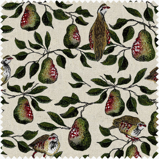Partridge & Pear Velvet Fabric By The Metre