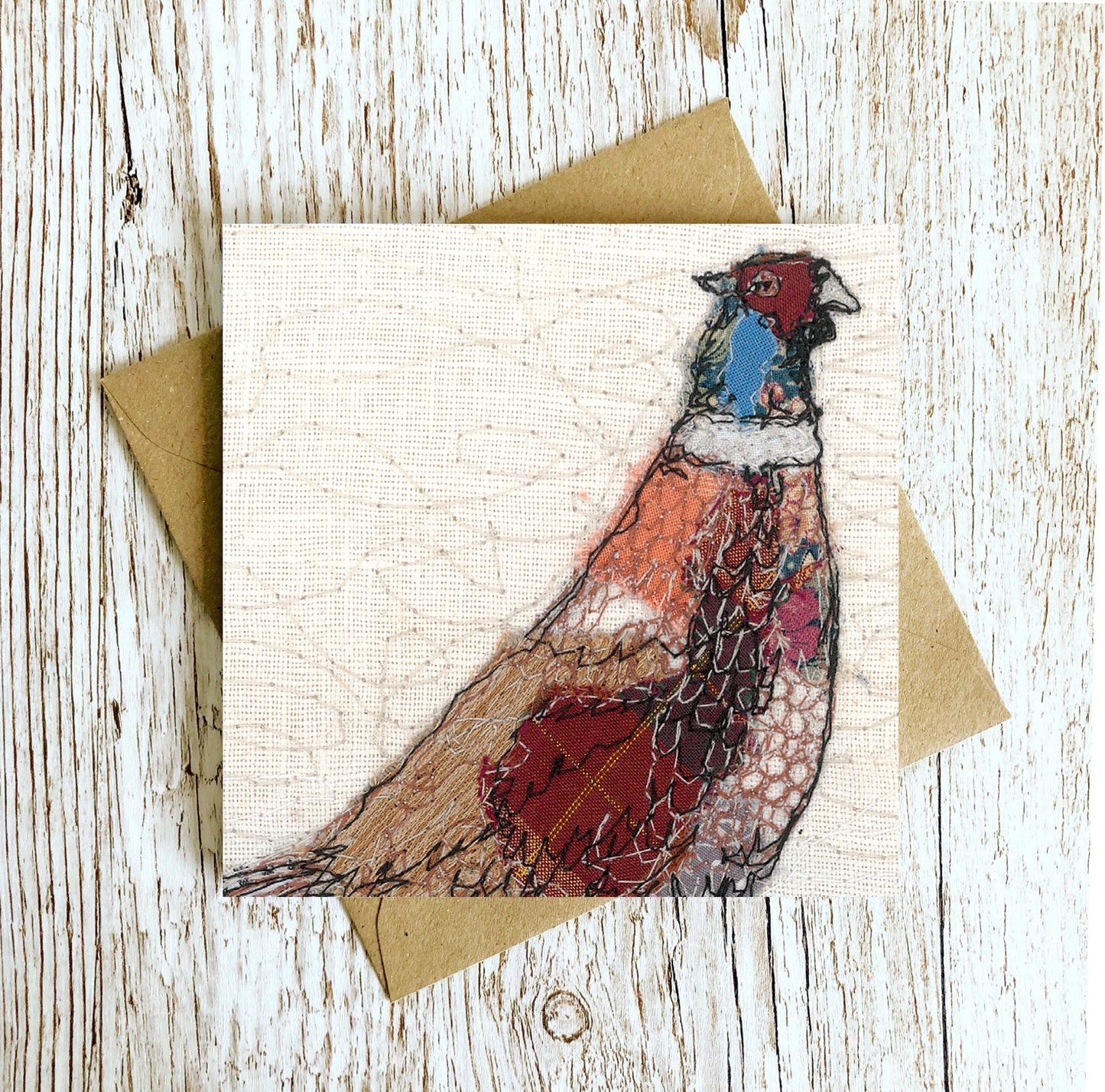 Furtive Field Pheasant Embroidery Art Card