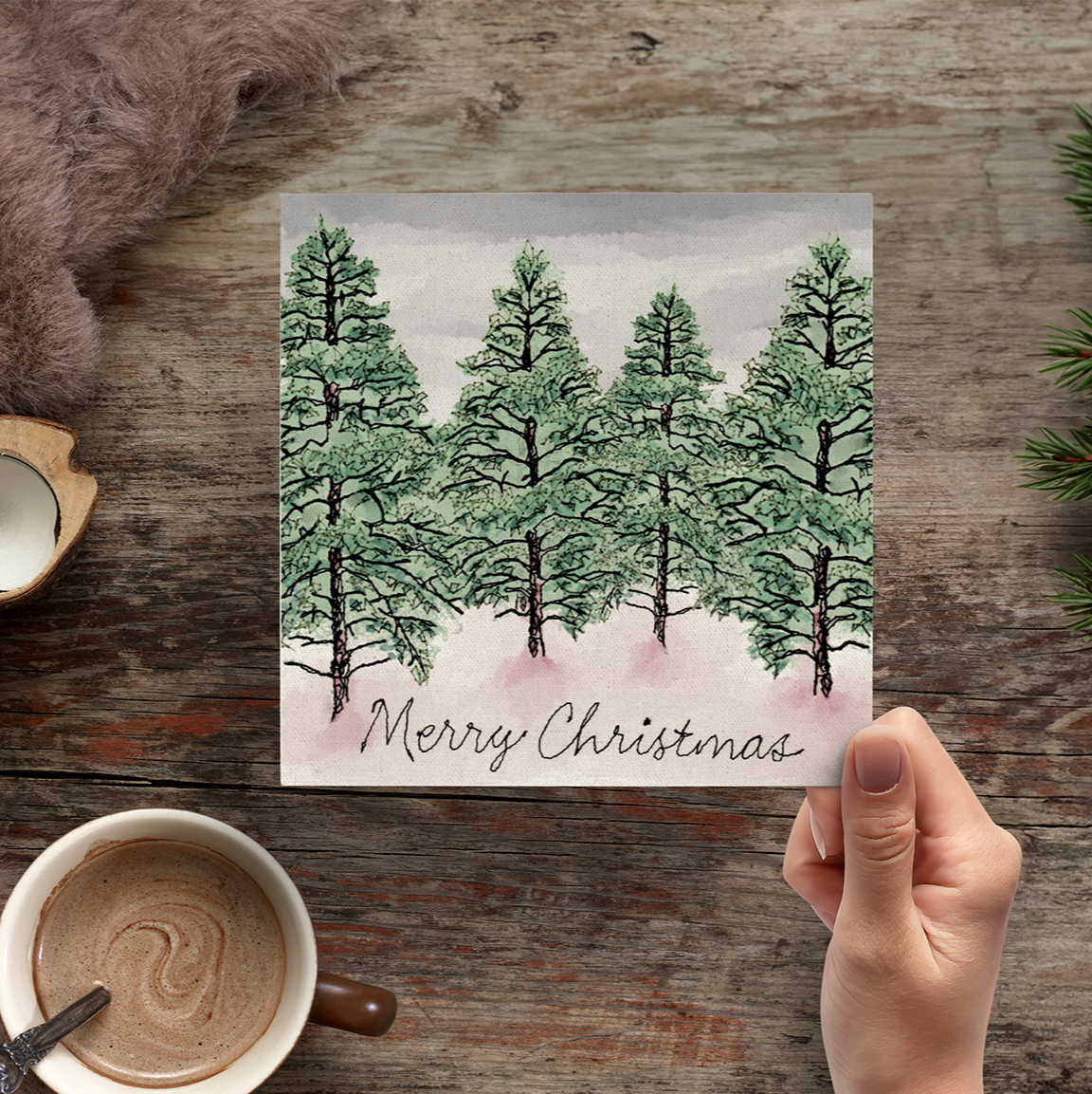 Christmas Pine Forest Embroidery Art Card