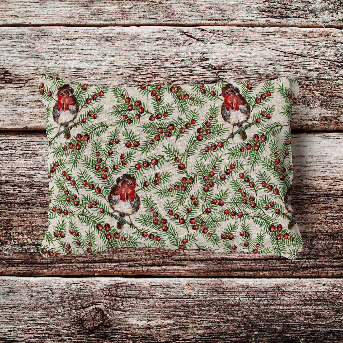 Robin & Yew Tree Velvet and Cotton Cushion