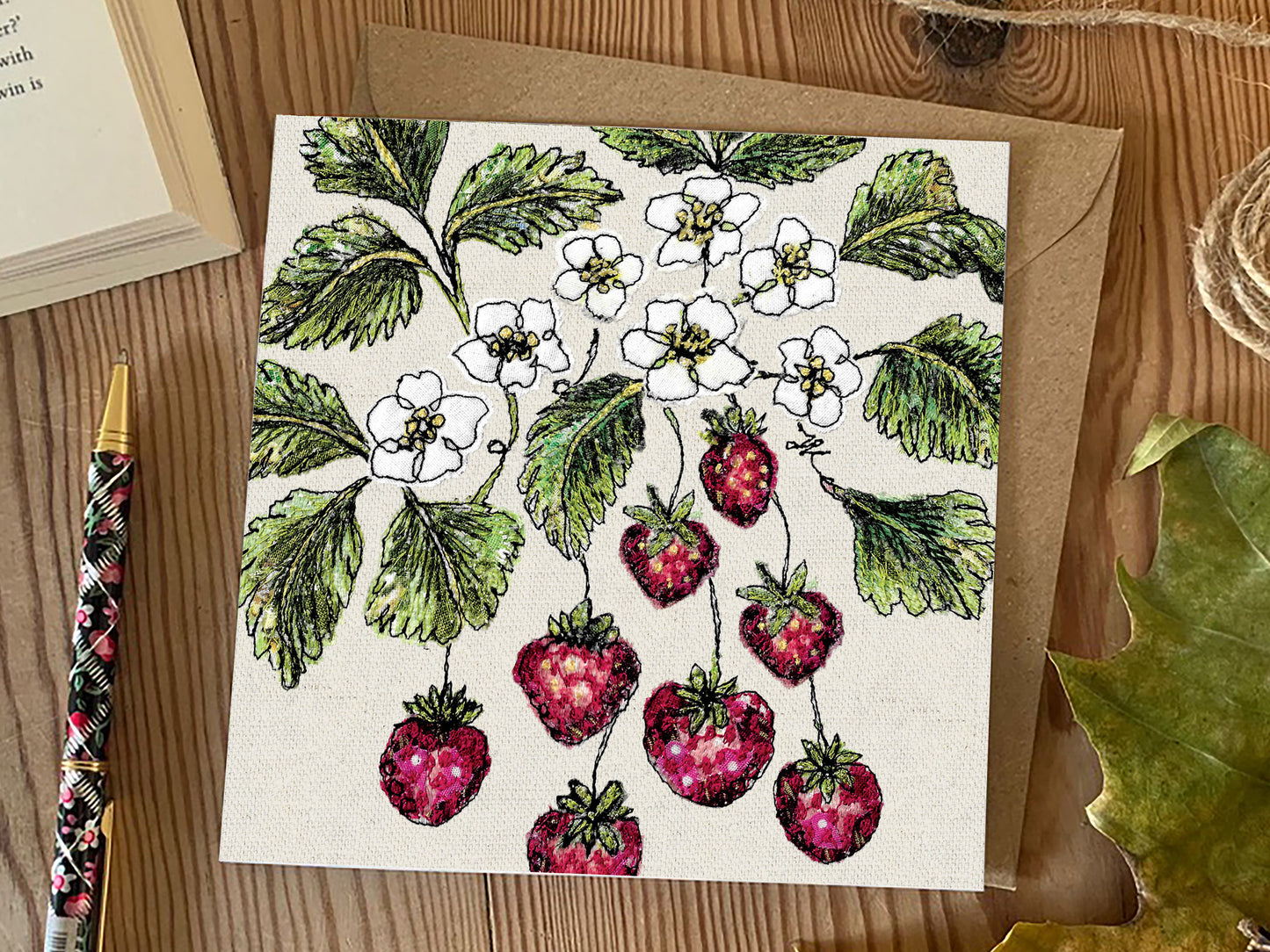 Wild Strawberry Embroidery Art Card