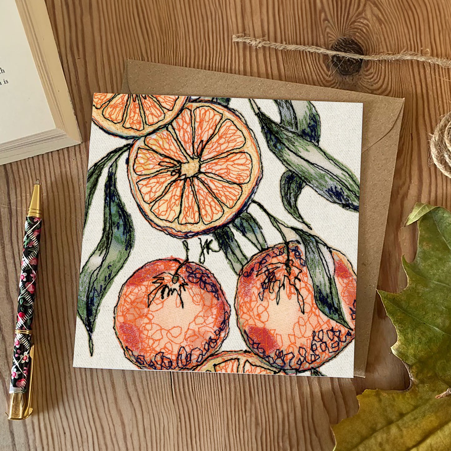 Winter Orange Embroidery Art Card