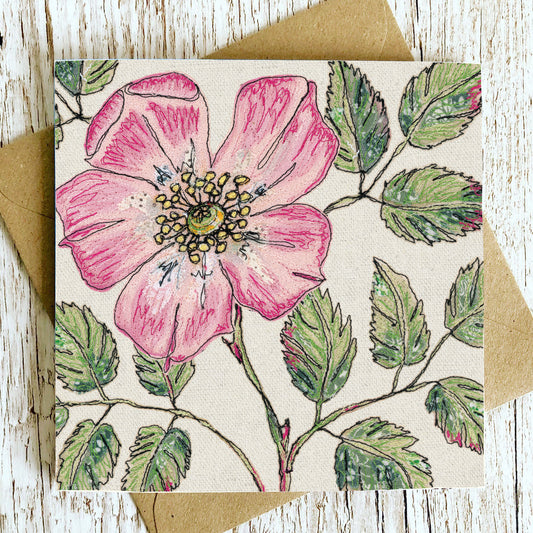 Wild Rose Embroidery Art Card