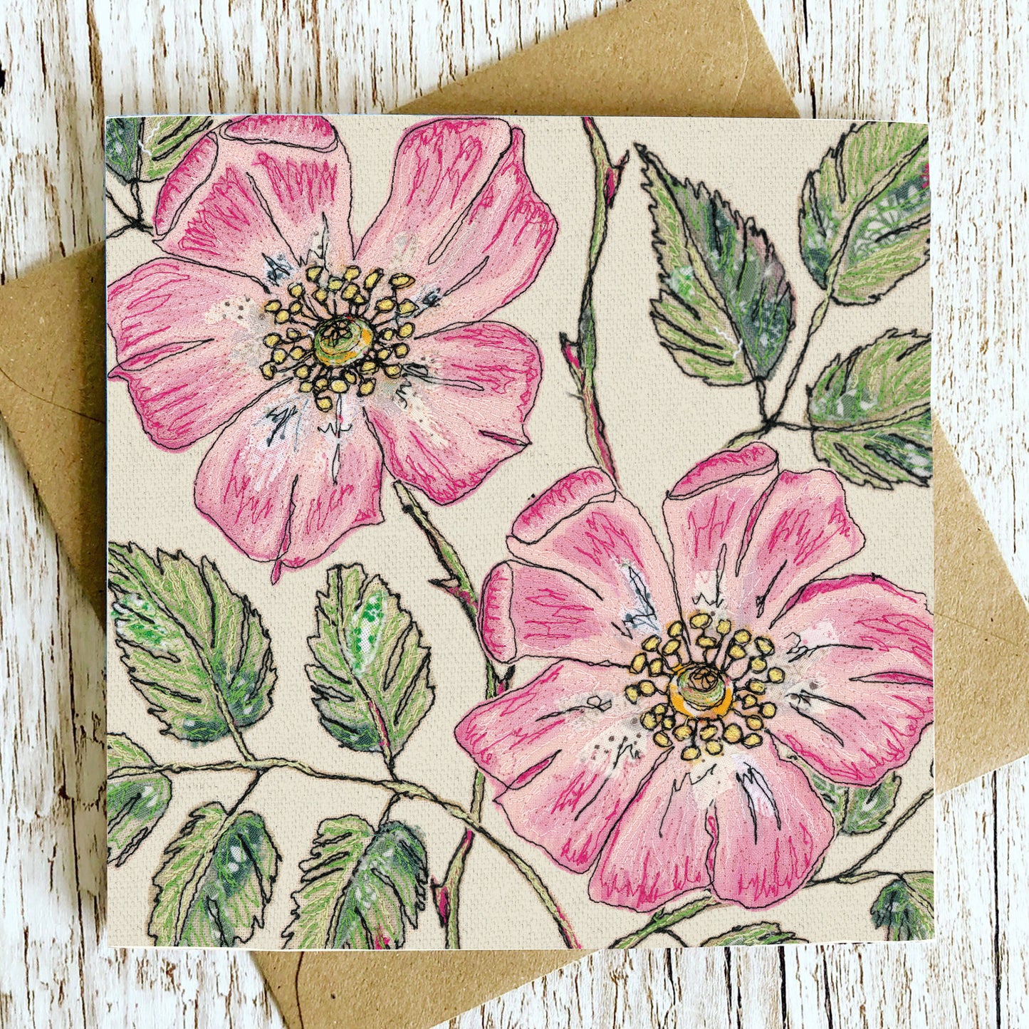 Wild Roses Embroidery Art Card