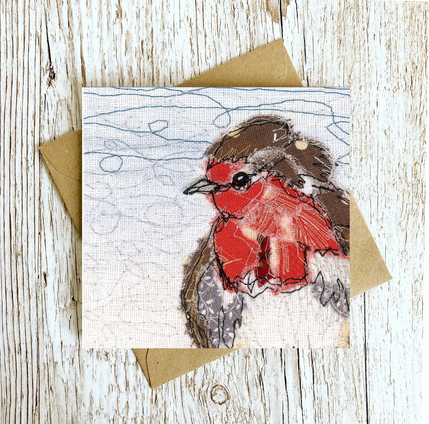 Rustic Robber Robin Embroidery Art Card